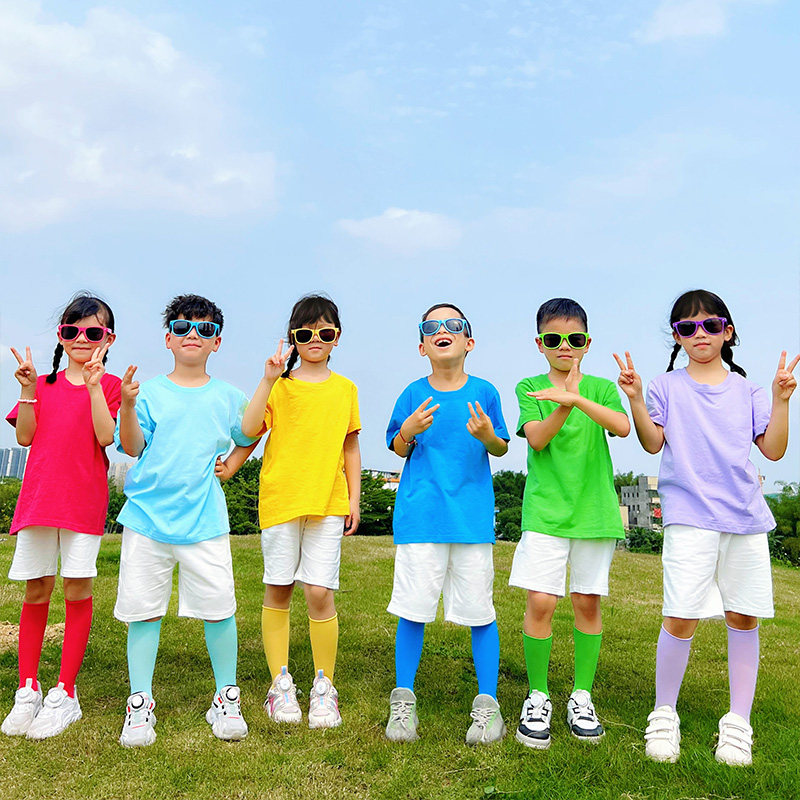 糖果色短袖t恤小学生班服演出服