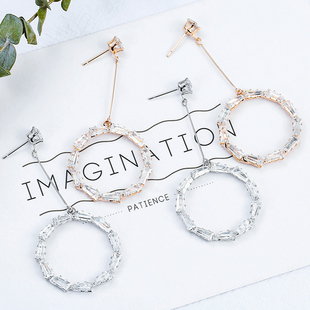 水晶圈圈耳环耳坠女气质小香风韩国个性chic圆环吊坠短发耳饰潮