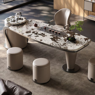 意式轻奢天然奢石茶台家用简约茶室高级感别墅高端大理石茶桌组合