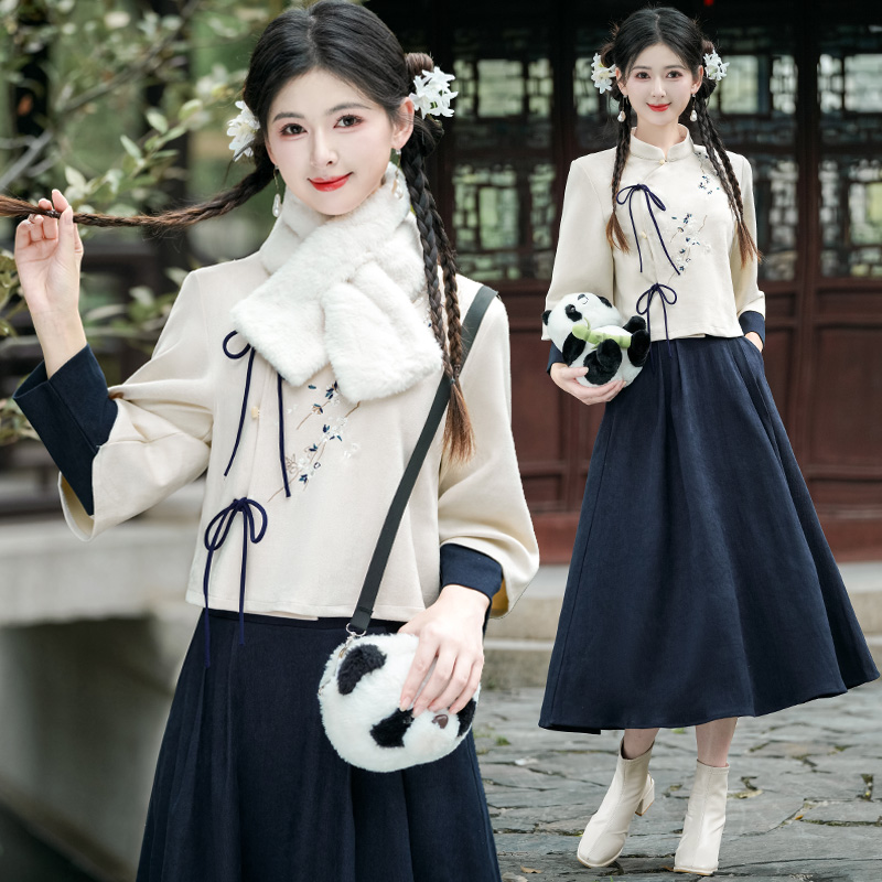 秋冬新中式汉元素立改良刺绣套装