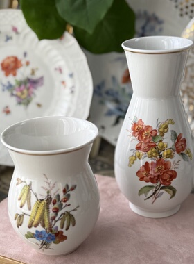 现货欧洲中古瓷器收藏德国Meissen 2款自然主义手绘桌面花瓶1等