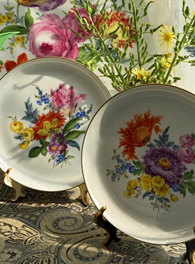中古欧瓷收藏德国meissen手绘繁花花簇挂盘赏盘18cm1等 2款