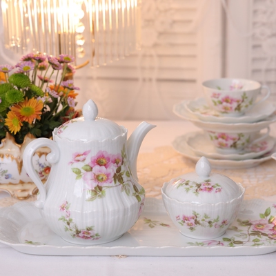 现货法国limoges粉蔷薇少女心帝政风罗马柱高足咖啡壶糖奶浓缩杯