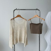 洞洞上衣 v领辣妹渔网防晒罩衫 小众网格镂空针织衫 女早秋2023新款