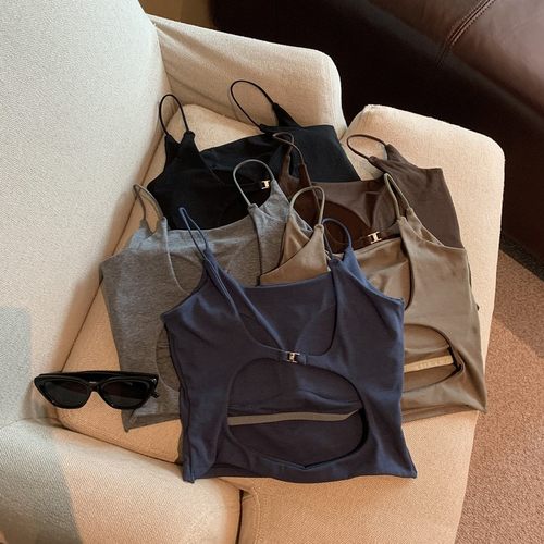 自留爆款推荐~高冷少女 纯欲露背吊带背心女夏带胸垫一体短款上衣