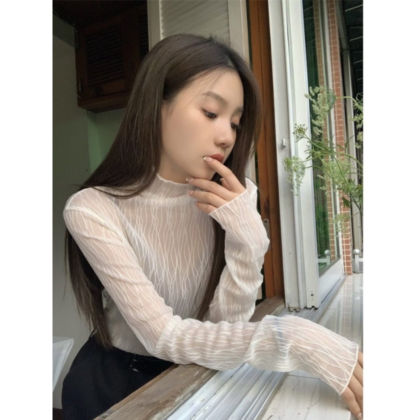 长袖蕾丝打底衫女秋季2026新款叠穿洋气网纱内搭上衣T恤雪纺小衫