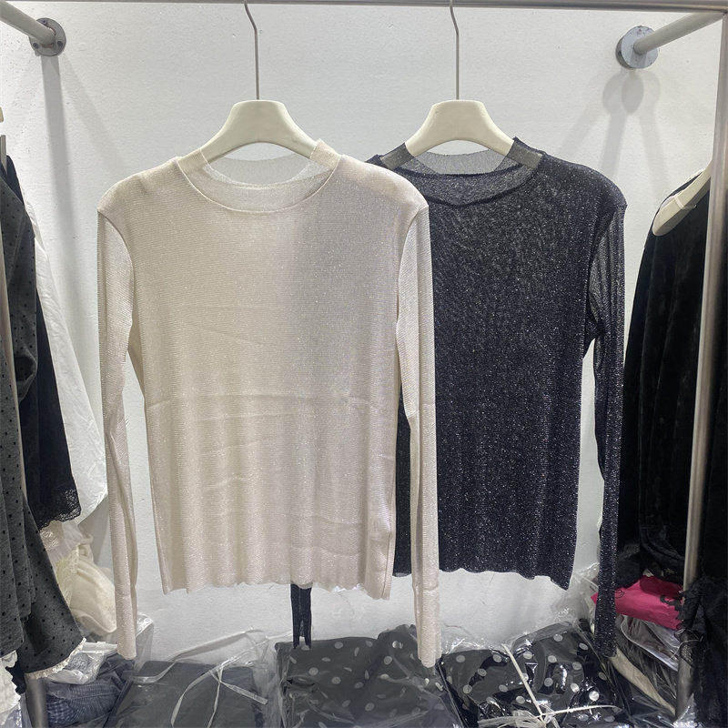 韩版2026春款圆领长袖针织衫女百搭修身打底衫显瘦毛衣微透上衣