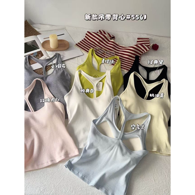 棉质新款打底吊带背心美背内搭带胸垫抹胸免穿文胸可外穿上衣女