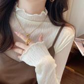 薄款 秋季 白色小香风内搭半高领网纱黑色上衣 女2024新款 蕾丝打底衫