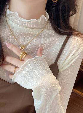 蕾丝打底衫女2024新款秋季薄款白色小香风内搭半高领网纱黑色上衣