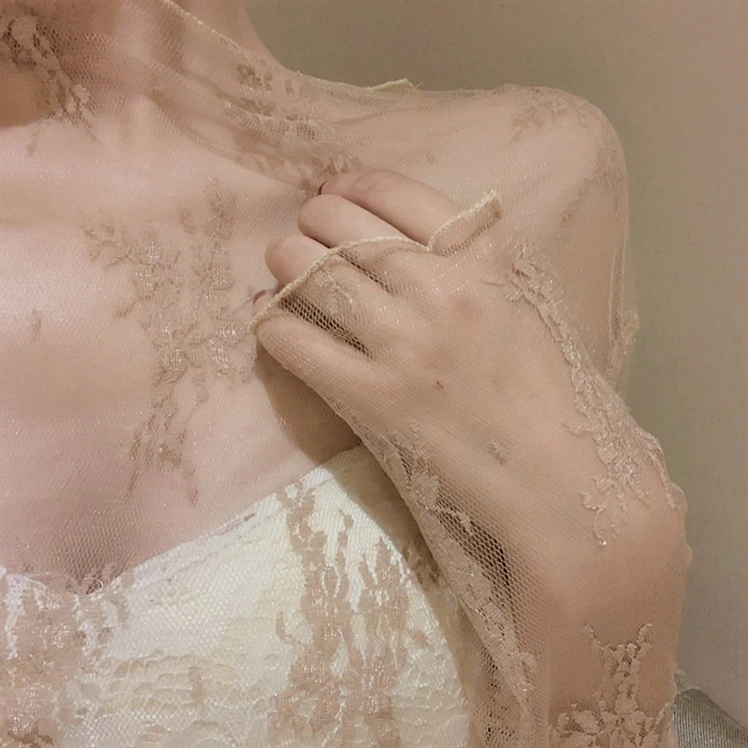 加绒网纱打底衫女秋冬蕾丝长袖透视毛衣内搭薄款纱衣性感洋气上衣