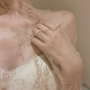 加绒网纱打底衫女秋冬蕾丝长袖透视毛衣内搭薄款纱衣性感洋气上衣