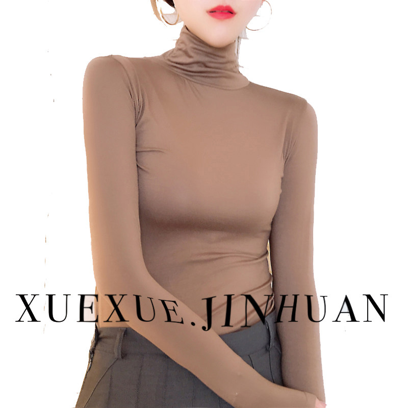 가을 겨울 새로운 하이 칼라 미드 칼라 파일 칼라 모달 얇은 바닥 셔츠 열 속옷 탑 가을 긴팔 여성용 무료 배송