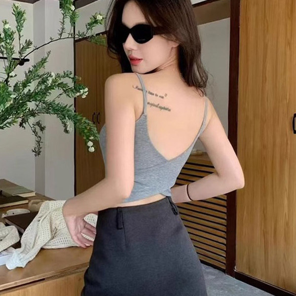 露背交叉高级感小吊带背心女夏季内搭美背文胸一体带胸垫外穿上衣