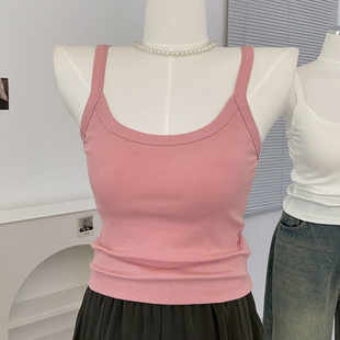 夏日多巴胺吊带女修身罩杯一体带胸垫上衣外穿纯欲防走光内搭背心