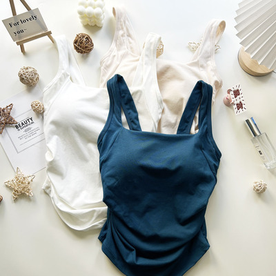 辣妹不规则美背小吊带背心女夏季新款显瘦百搭带胸垫外穿打底上衣