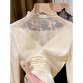 保暖洋气内搭小衫 半高领加绒蕾丝打底衫 女秋冬季 毛衣叠穿纱衣上衣