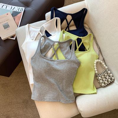 广州十三行女装~2025新款露后背上衣~夏季内搭外穿带胸垫吊带背心