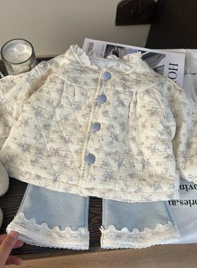 韩版童装新款冬季女童碎花棉服外