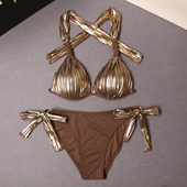 泡温泉泳衣女2025新款 海边度假风性感大胸聚拢纯欲三点式 比基尼