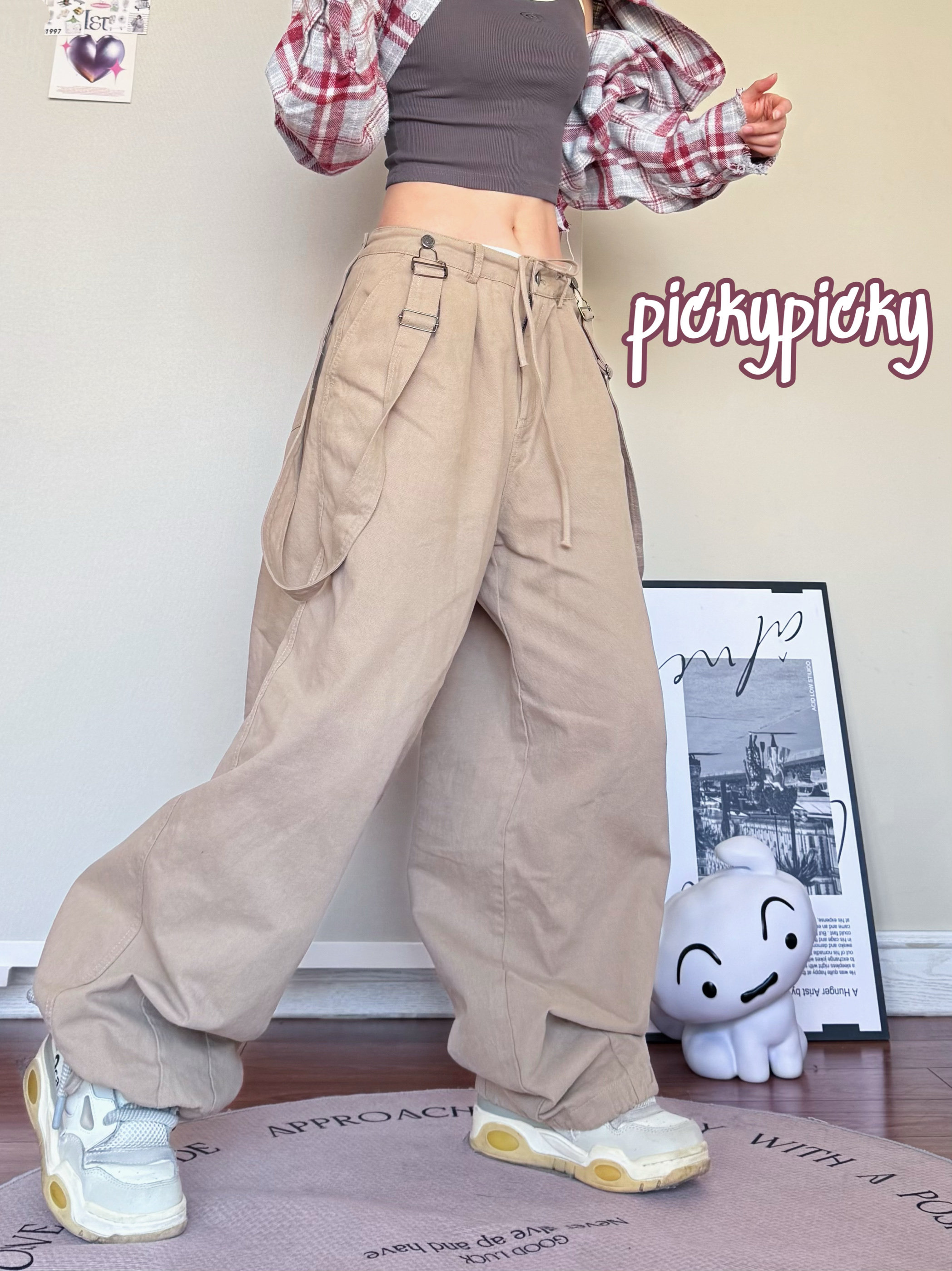 pickypicky卡其色可拆休闲裤