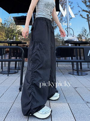 pickypicky夏季速干褶皱设计感休闲裤女宽松显瘦阔腿工装裤