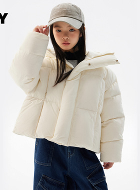儿童羽绒服女童短款连帽90白鸭绒冬季新款加厚保暖中大童洋气外套