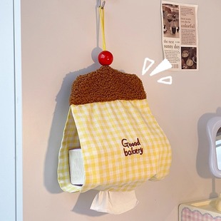 悬挂式纸巾袋床头壁挂抽纸挂袋车载纸抽盒收纳布艺毛绒洗脸巾套