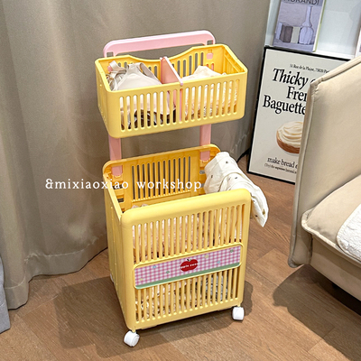 双层分区脏衣篓折叠家用小推车带轮洗衣篮浴室可分类脏衣服收纳筐