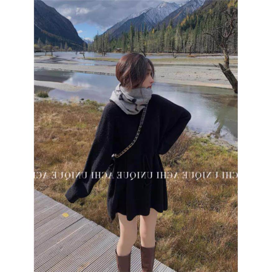 赫本风收腰针织连衣裙女