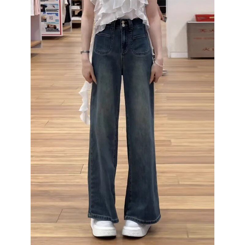 大码复古窄版牛仔裤女春