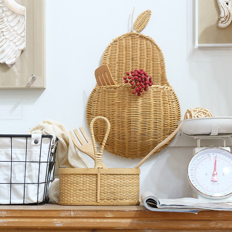 法式复古墙面挂篮收纳篮藤编鸭梨篮子 编织装饰壁挂桌面摆件挂墙,家居饰品,壁饰,淘宝优惠券,粉丝福利购,淘宝优惠卷