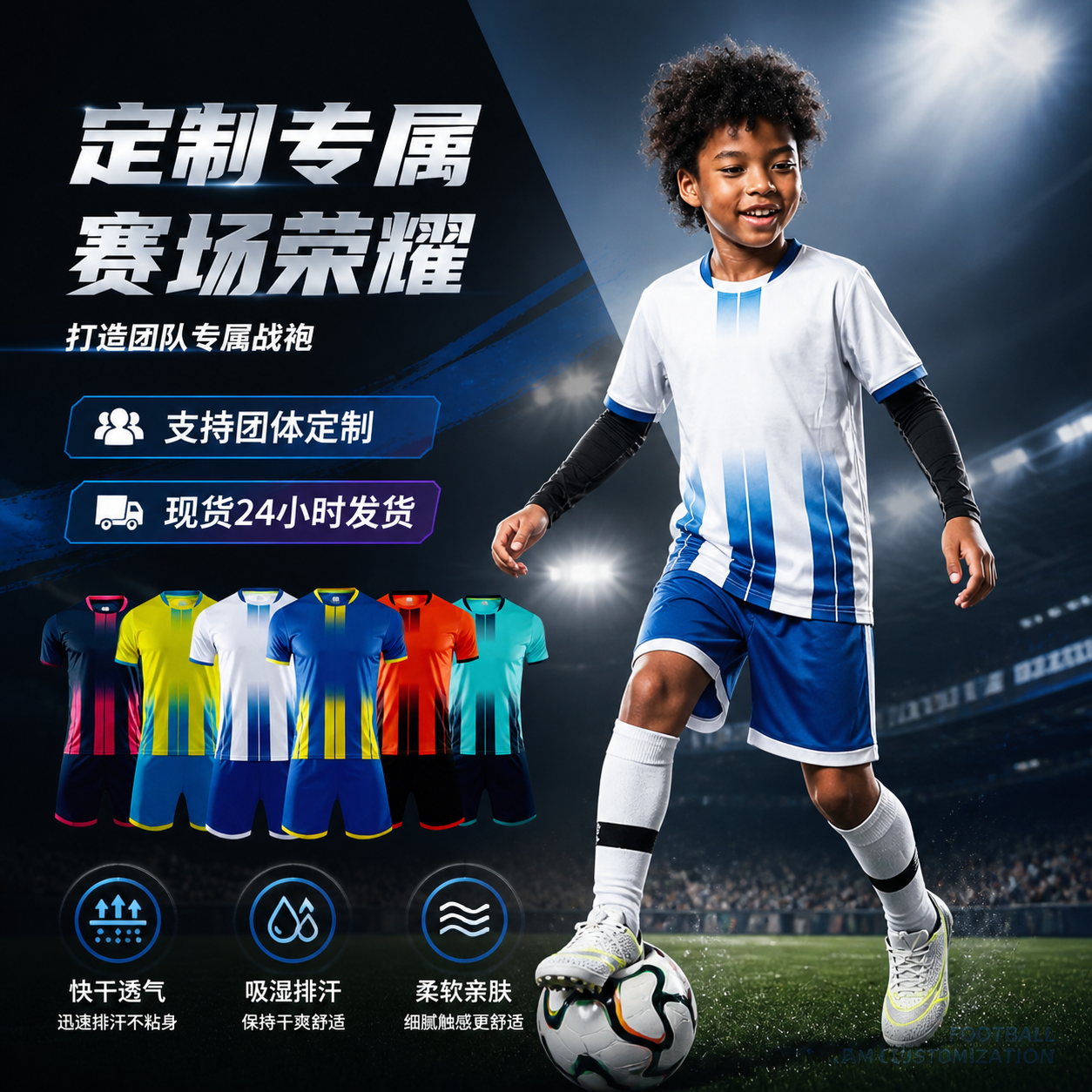 足球服套装男童速干透气 训练比赛日常运动服套装支持个性定制