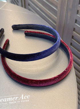 韩国进口复古细边丝绒发箍百搭蓝色发卡女秋冬款洗脸发捆日常外戴