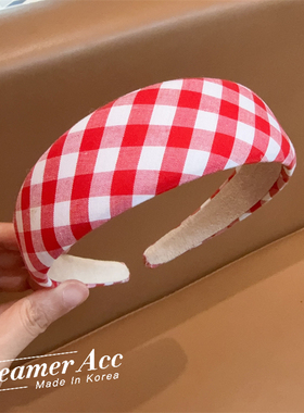 韩国进口红色圣诞新年格子发箍减龄日常外带舒适头箍发卡头饰压发