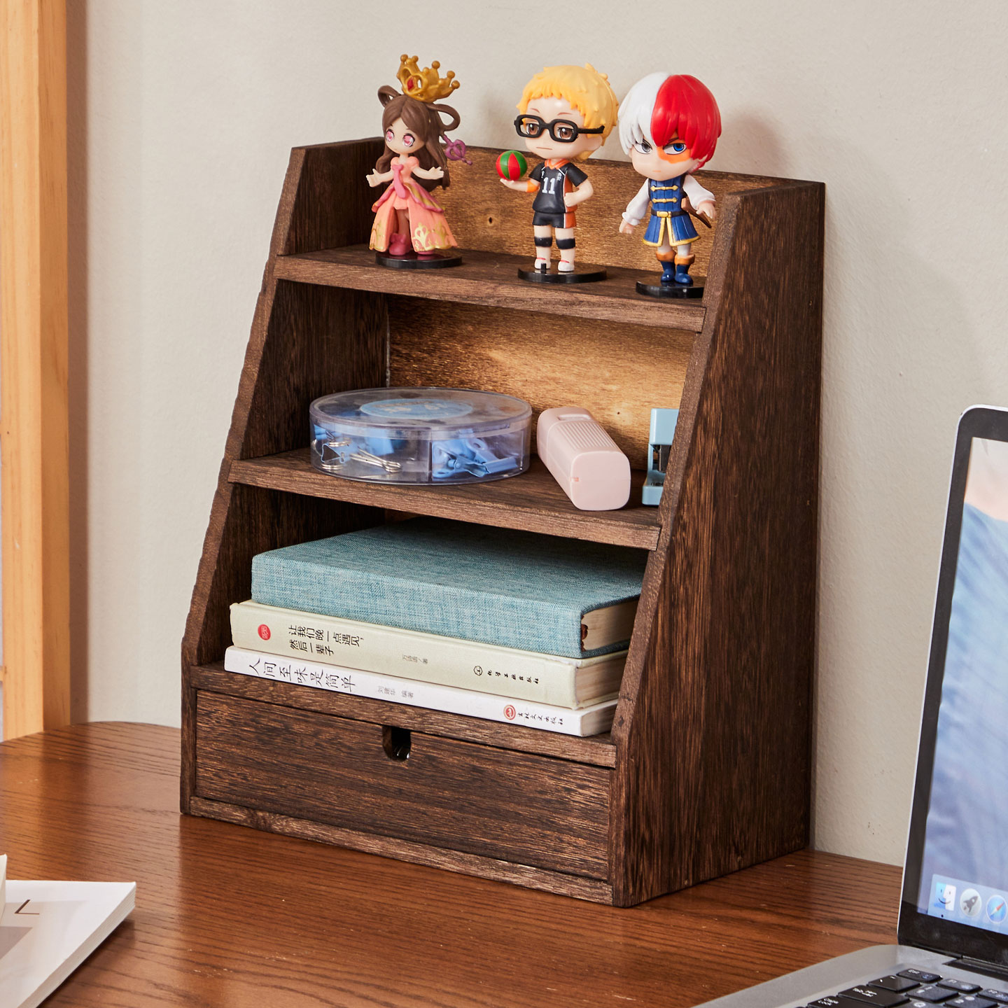 烧桐木桌上书架桌面收纳盒整理架