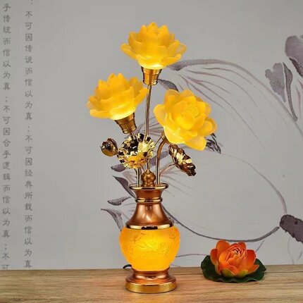 led家用七彩水晶琉璃莲花灯佛供灯佛前佛堂观音菩萨九品 插电款