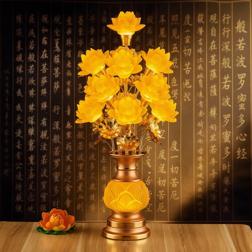 新款七彩莲花灯供佛长明灯led佛前观音供灯家用佛堂插电琉璃佛灯