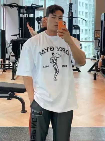Fitness Short-Sleeved Men's Elastic Cotton Sports T-Shirt, Loose Half-Sleeved Round Neck Casual Muscle Training, Weightlifting, Running, Basketball
