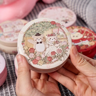 原创可爱卡通圆形梨膏糖铁盒新人婚礼包装盒空罐子满月伴手礼盒