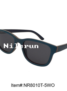 超轻超薄蓝色滑板木大框太阳镜偏光墨镜 两端有切口可换镜片