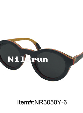 时尚复古圆形灰色滑板木太阳眼镜 再生木框偏光墨镜