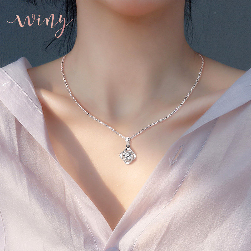 Winy999足银四叶草项链气质简约纯银吊坠气质时尚百搭生日送女友