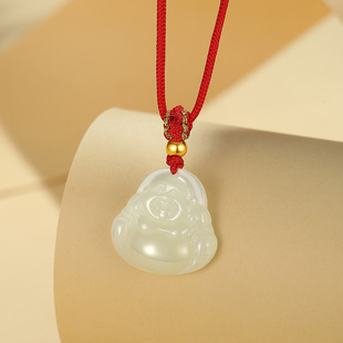 Winy999足银笑意佛公项链女和田玉节日生日情人节礼物送妈妈女生