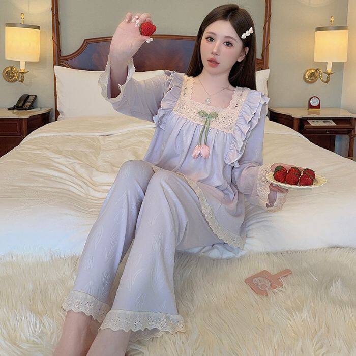 德绒睡衣女秋冬甜美公主风长袖长裤加肥大码220斤胖MM家居服外穿