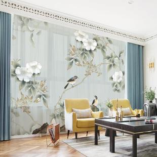 花鸟画卧室遮光窗纱包安装全屋定制客厅高档大气中国风新中式窗帘