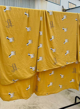 出口日单针织天竺棉被套裸睡卡通柔软透气被罩黄色双人专柜尾货