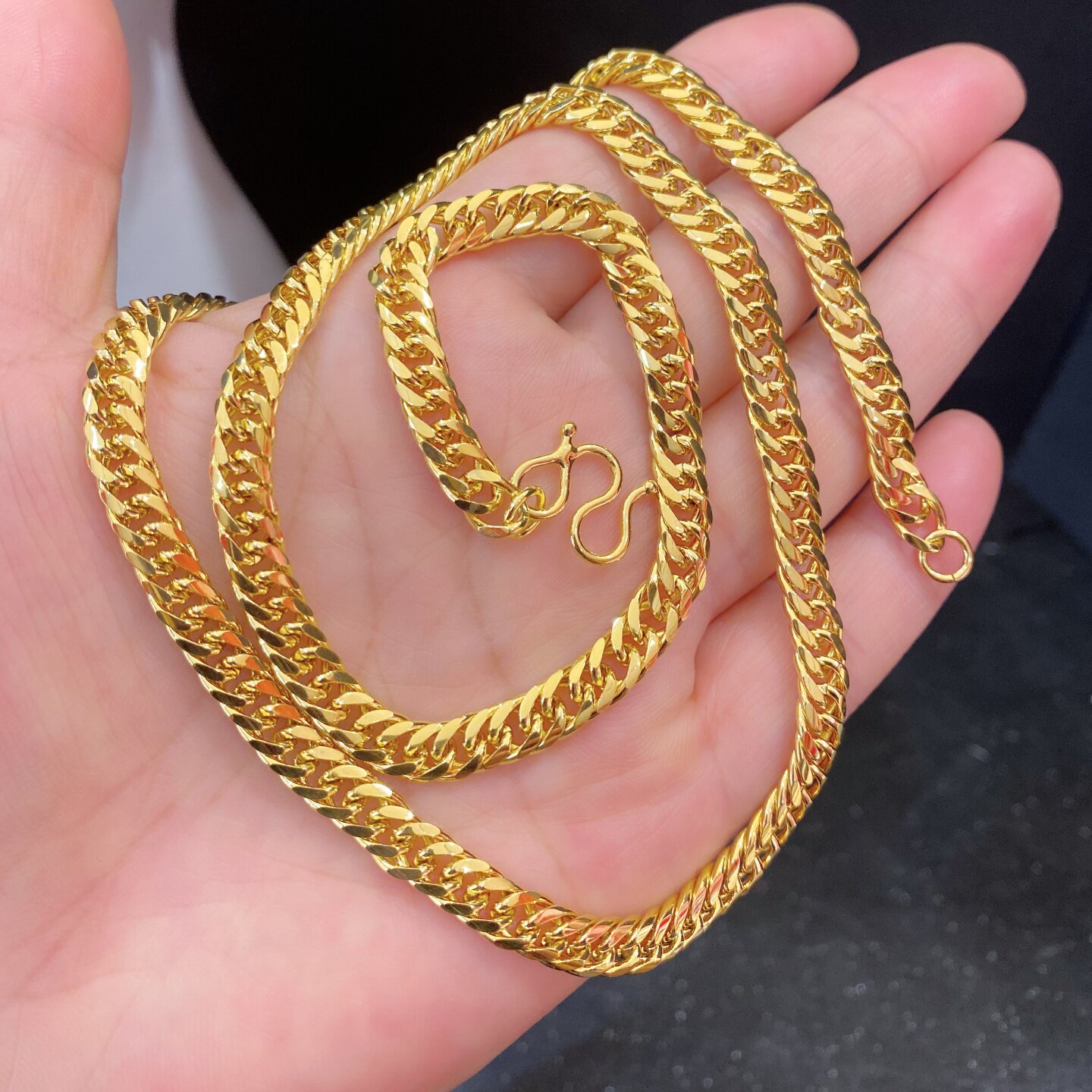 越南沙金款黄铜镀金不易掉色加宽6mm古巴侧身马鞭链男款素金链子