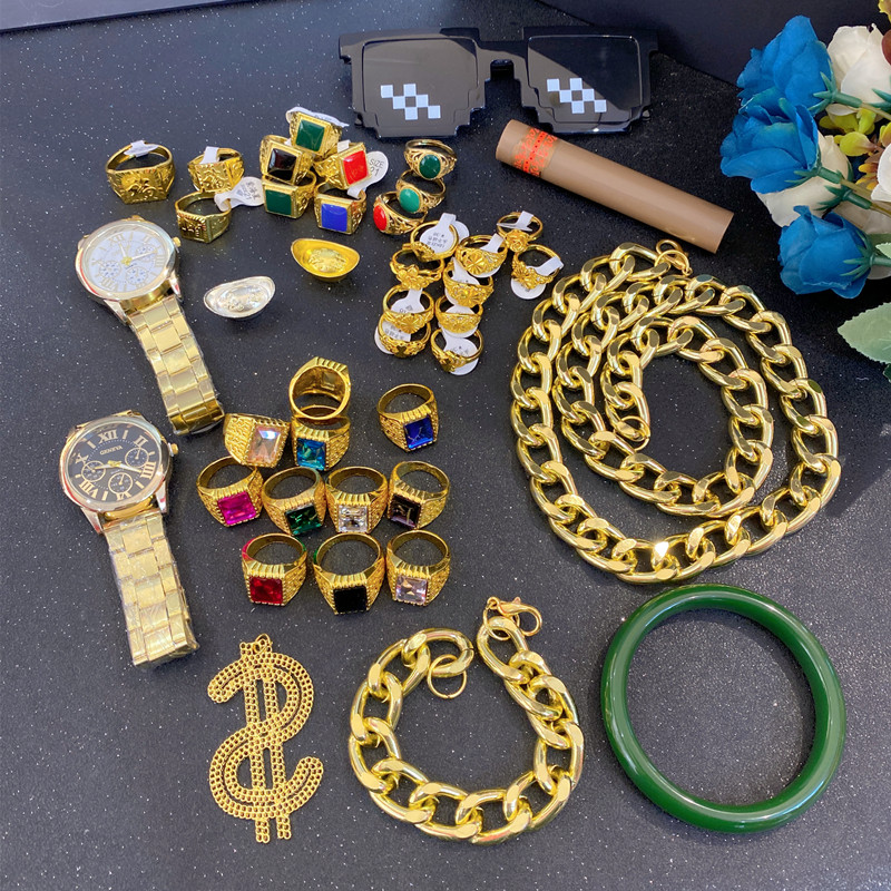 夸张嘻哈手链戒指眼镜大金链子