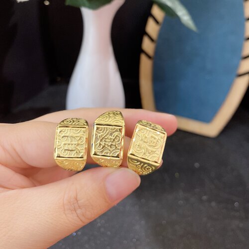 古法沙金男士方形雕刻活口戒指